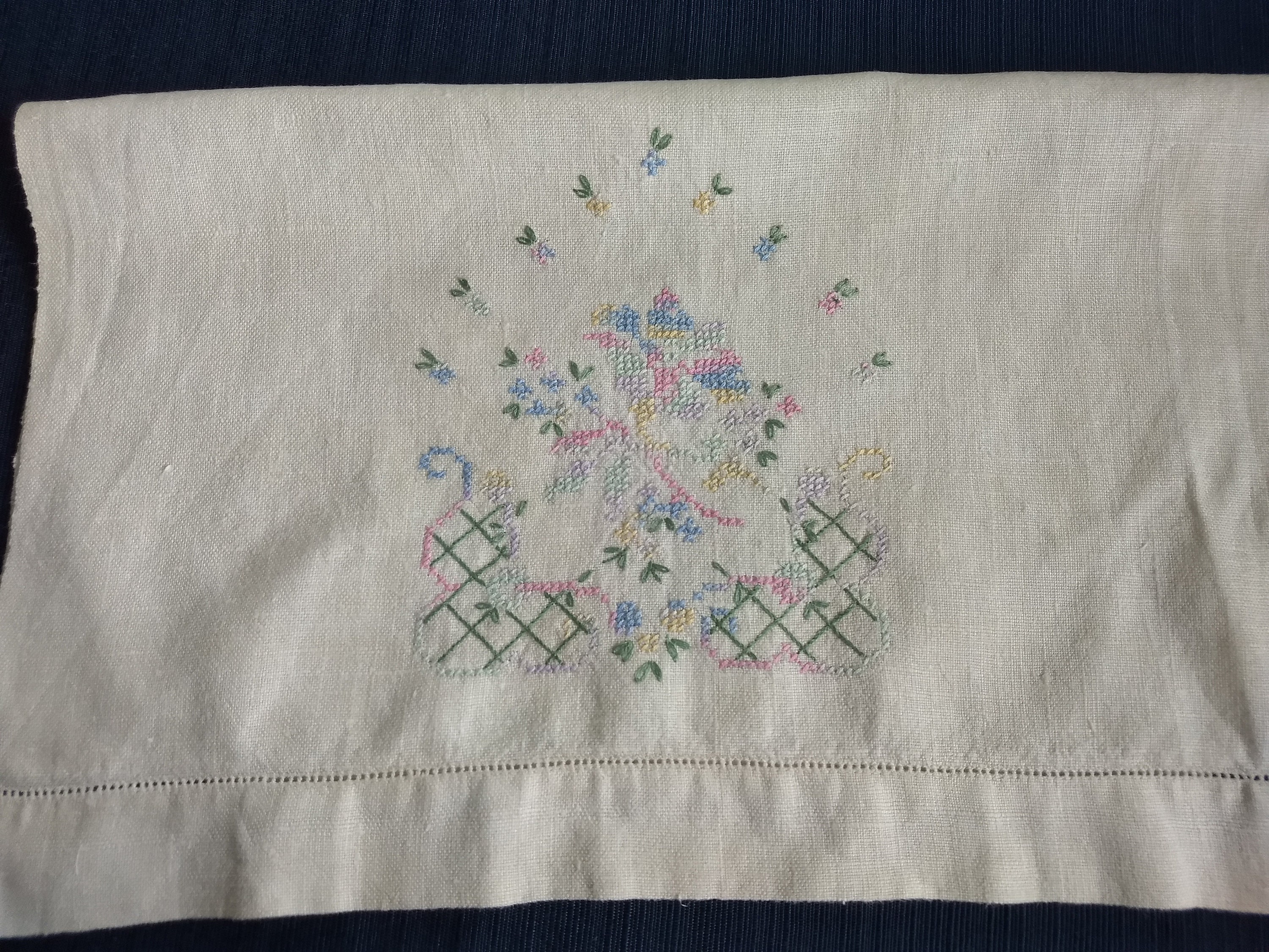 Vintage Embroidered Linen Tea Towel Etsy