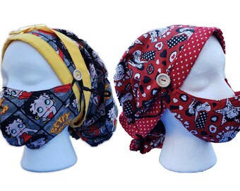 scrub hat. Chemo hat Betty Boop Ribbon 