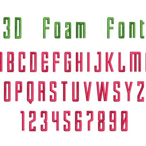 K&ouml;nnte beinhalten: 3D-Schaumstoff-Schriftart Alphabet in Rot und Gr&uuml;n. Die Buchstaben A bis Z und die Zahlen 1 bis 0 werden angezeigt.