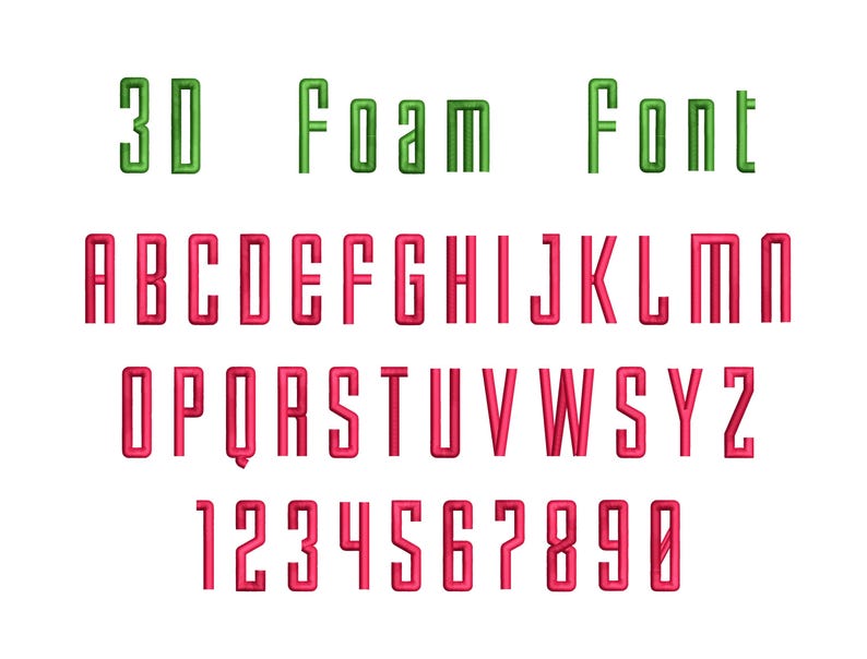 K&ouml;nnte beinhalten: 3D-Schaumstoff-Schriftart Alphabet in Rot und Gr&uuml;n. Die Buchstaben A bis Z und die Zahlen 1 bis 0 werden angezeigt.