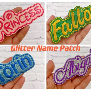 Glitter Personalized name patch, Custom name patch,  Iron on Patch,  Rainbow & Mermaid, For Backpacks, Jackets, Lunch Bags