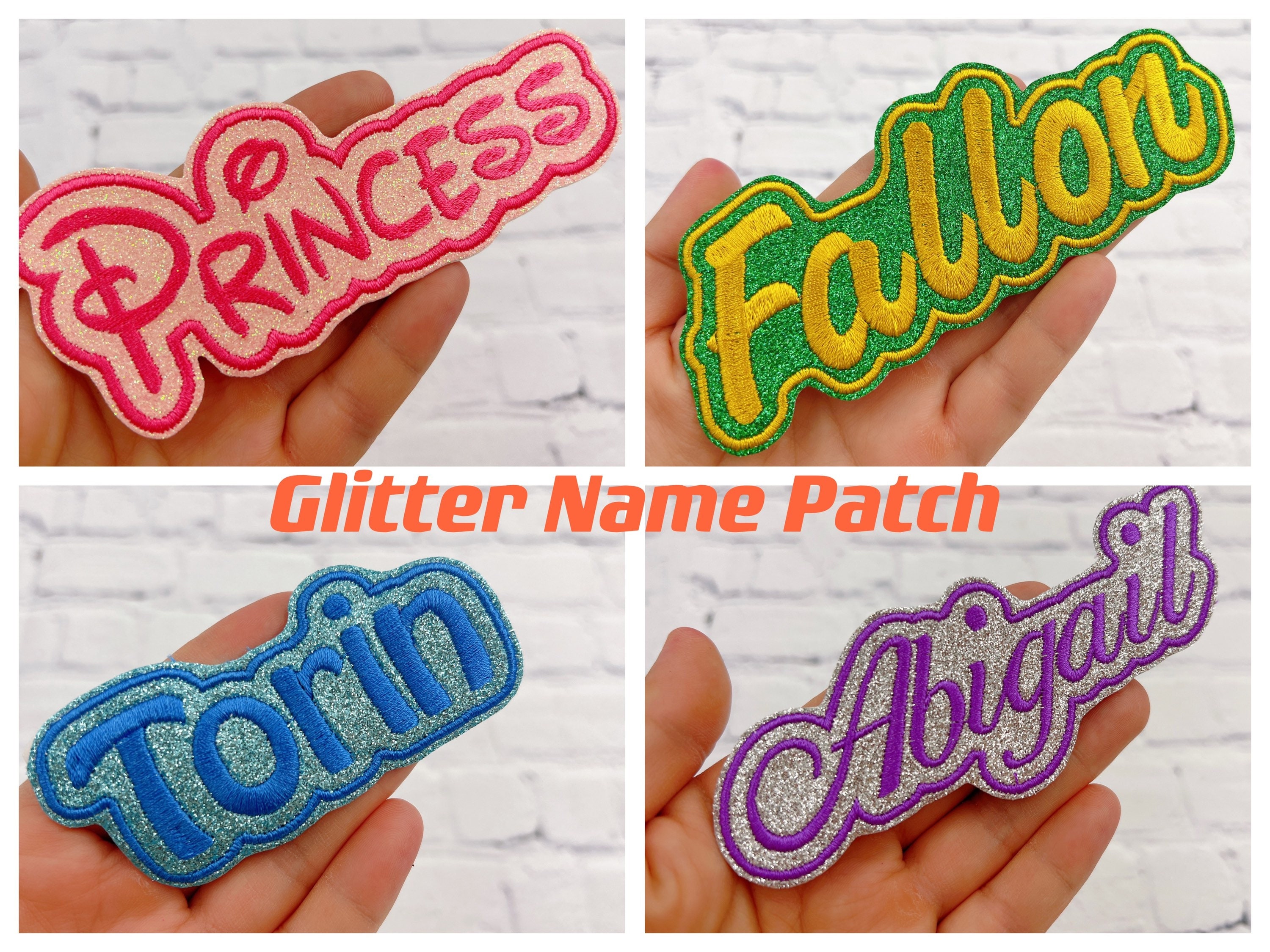 Glitter Personalized Name Patch, Custom Name Patch, Iron on Patch