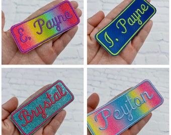 Personalized name patch, Custom name patch,  Rectangle patch, Iron on Patch, sparkly, shiny, Glitter, For Backpacks, Jackets, Lunch Bags
