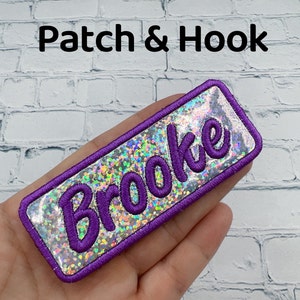 4&quot;-8&quot;W Personalized name patch, Custom name patch with hook, sparkly, shiny, Glitter, Multiple color