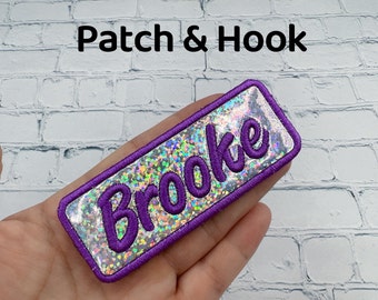 4"-8"W Personalized name patch, Custom name patch with hook, sparkly, shiny, Glitter, Multiple color