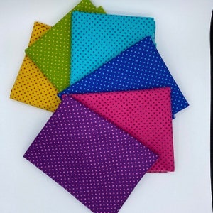 Fat Quarter Bundle, Spotty Rainbow Colours, 100% Cotton