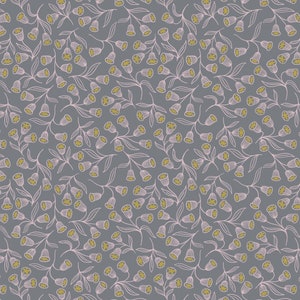 Lewis and Irene - Enchanted - Flowers on Grey with Metallic Gold Highlights.