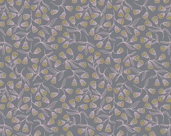 Lewis and Irene - Enchanted - Flowers on Grey with Metallic Gold Highlights.