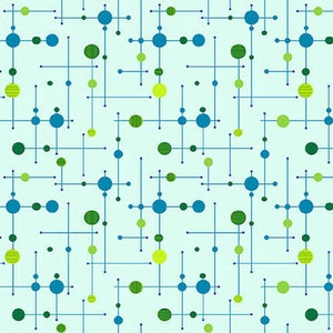 Henry Glass - Mid-Century Modern - Pünktchen und Stäbchen auf Aqua - Prinzip der Farbe - Retro-Stoff