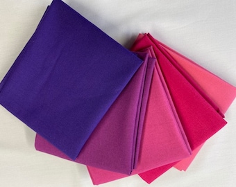 100% Cotton Plain Fat Quarter Bundle Shades of Pink and Purple