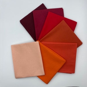100% Cotton Plain Fat Quarter Bundle  Warm Reds and Orange