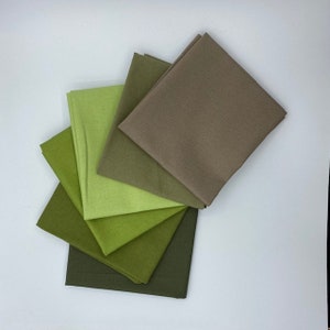 100% Cotton Plain Fat Quarter Bundle Muted Greens