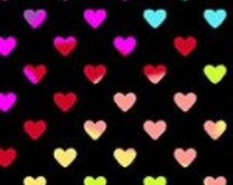 Makower Hearts, Rainbow Hearts on Black