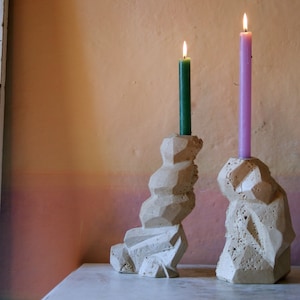 Sculpture candlestick, travertine candle holder, sculpture candle holder, unique handmade piece, furnishing accessory, table candlestick