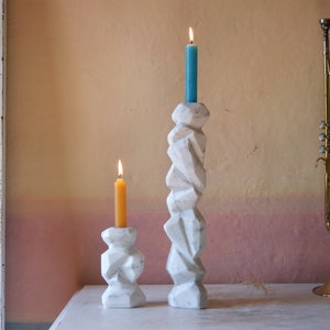 High candlestick, marble candle holder, sculpture candle holder, unique handmade piece, furnishing accessory, table candlestick, special