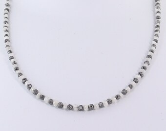 White & Black  Genuine Raw Rough Diamond Necklace, Sterling Silver Clasp, April Birthstone, Women's Delicate Jewelry, Christmas Gift for Her