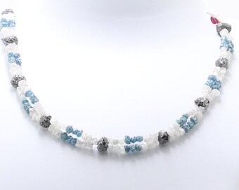 Collar con diamantes en bruto genuinos negros, blancos y azules, cierre de plata esterlina, piedra natal de abril, joyería delicada para mujer, regalo de Navidad para ella