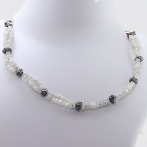Black & White Genuine Raw Rough Diamond Necklace, Sterling Silver Clasp, April Birthstone, Women&#39;s Delicate Jewelry, Christmas Gift for Her