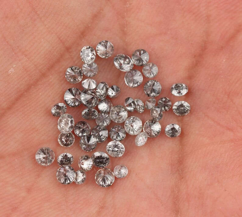 2.00-3.00 MM、ソルトアンドペッパーダイヤモンド、ラウンドカットダイヤモンド、ソリティアダイヤモンド、ポリッシュダイヤモンド、ブリリアントカットダイヤモンド（10〜50個のオプション） 画像 2