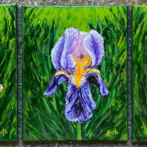 Iris Flowers, Impasto Acrylic Paintings, 11x14 Stretched Canvases, Semi Abstract Flower Paintings, Hand Painted Wall Decor