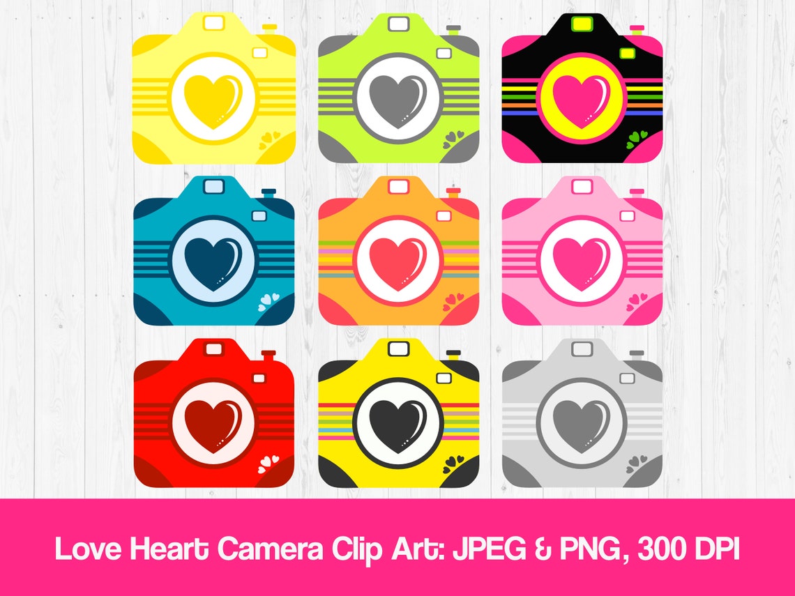 Love Heart Camera Clip Art Set. Assorted Colours. PNG and JPEG Etsy