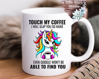 16x16 Multicolor Funny Unicorn Lovers Apparel & Gifts Touch My Coffee I Will Slap You So Hard Cute Unicorn Lover Throw Pillow 