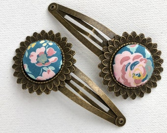 Liberty of London Hair Clip Set of Two | Bronze Snap Clip | Barrette | Covered Button | Cute