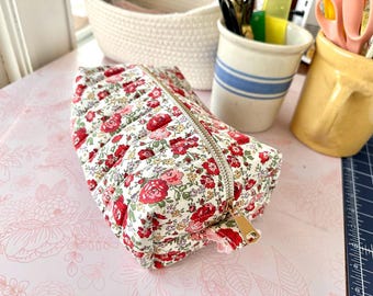 Handmade Liberty London Floral Quilted Makeup Bag: Travel Cosmetic Pouch