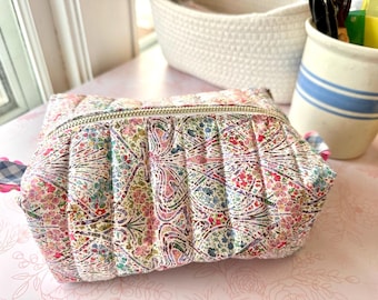 Liberty London Quilted Makeup Bag: Handmade Floral Cosmetic Pouch
