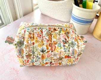 Handmade Liberty London Quilted Cosmetic Bag: Floral Travel Pouch
