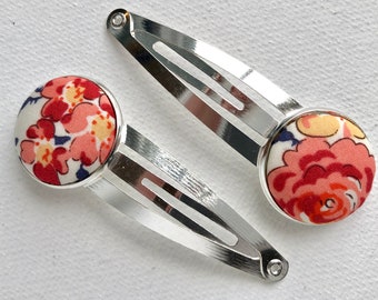 Liberty of London Hair Clip Set of Two | Silver Snap Clip | Barrette | Covered Button | Cute