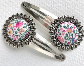 Liberty of London Hair Clip Set of Two | Silver Snap Clip | Barrette | Covered Button | Cute