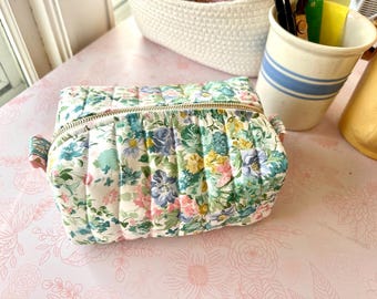 Handmade Liberty London Quilted Makeup Bag: Floral Travel Cosmetic Pouch