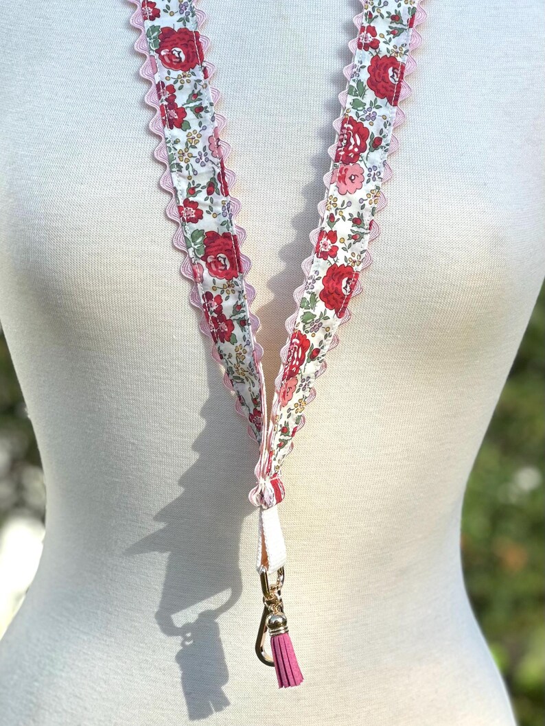Liberty London Floral Lanyard, Pink Tassel, Ric Rac Trim, Handmade - Etsy