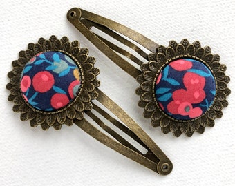 Liberty of London Hair Clip Set of Two | Bronze Snap Clip | Barrette | Covered Button | Cute