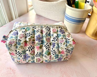 Handmade Liberty London Quilted Makeup Bag: Edenham Floral Travel Cosmetic Pouch