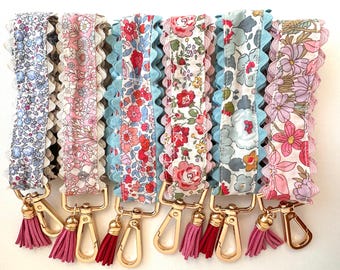 Liberty London Floral Lanyard, Pink Tassel, Ric Rac Trim, Handmade, Breakaway Safety Clasp