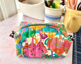 Liberty London Floral Quilted Makeup Bag: Handmade Travel Cosmetic Pouch