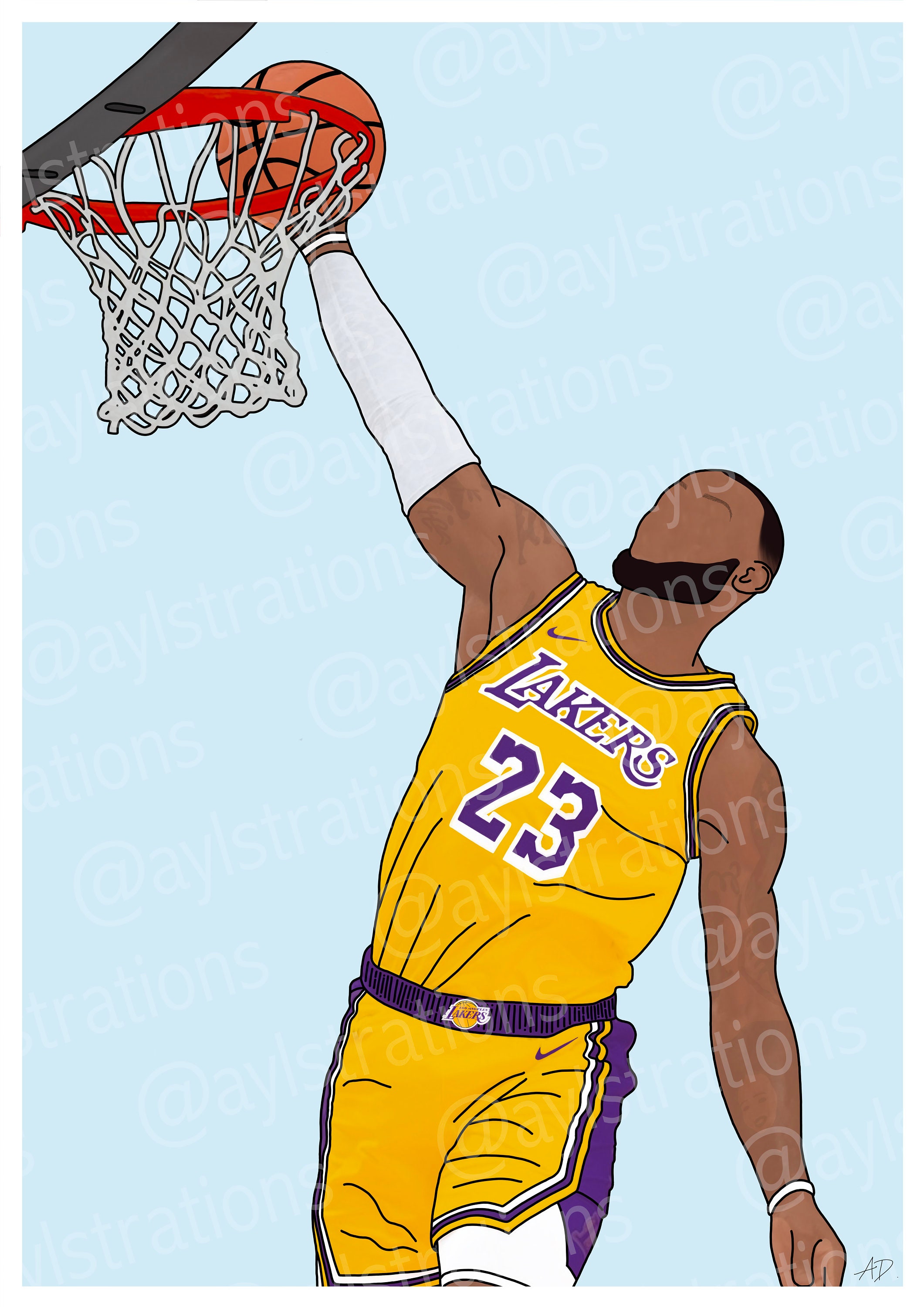 Lebron James Dunking During LA Lakers Game Faceless Line Art