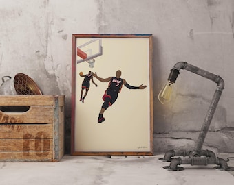 LeBron James and Dwyane Wade alley oop Faceless Line Art DIGITAL Poster