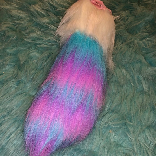 Blue, purple and pink medium fursuit tail.