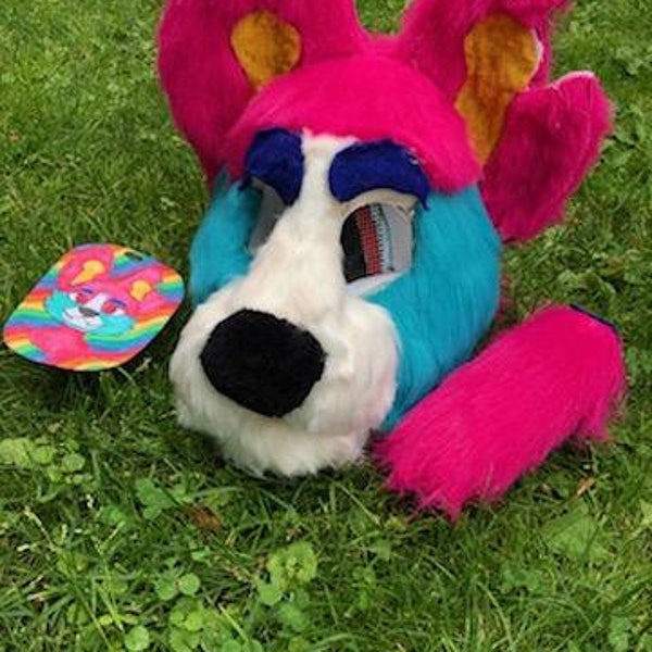 Pink and Blue Canine Fursuit