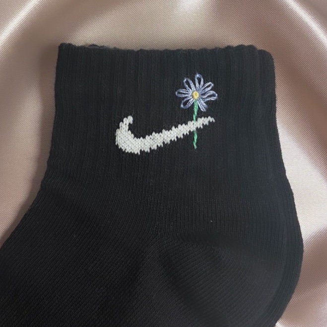 Hand embroidered flower nike socks | Etsy