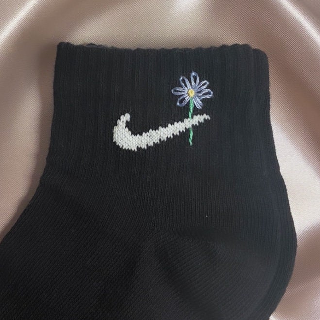 Hand embroidered flower nike socks Etsy