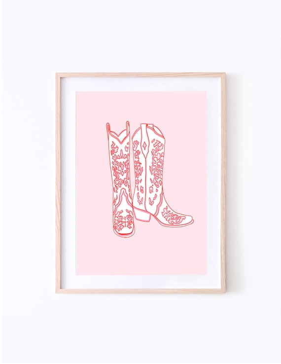 Pink Cowboy Boots Print Cowgirl Illustrated Art Print Pink - Etsy