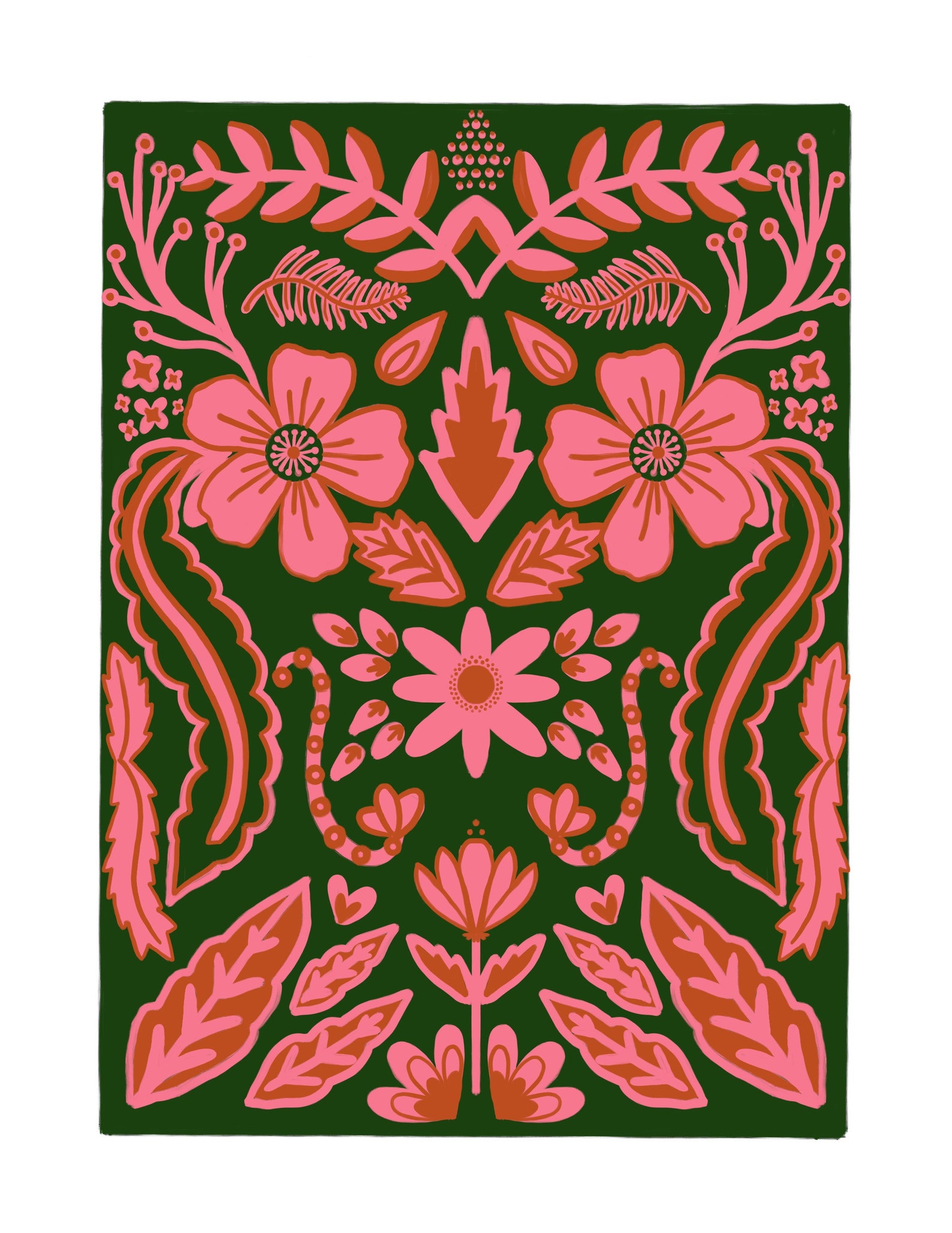 Floral Folk Art Print Flower Prints Floral Artwork Etsy