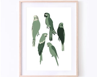 Parrot Art Print | Green Bird Print | Animal Art