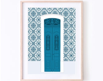Mediterranean Door Art Print | Portugal Door Art Print | Portugal Azulejos Art | Travel Poster | Portugal Travel Print | Housewarming Gift