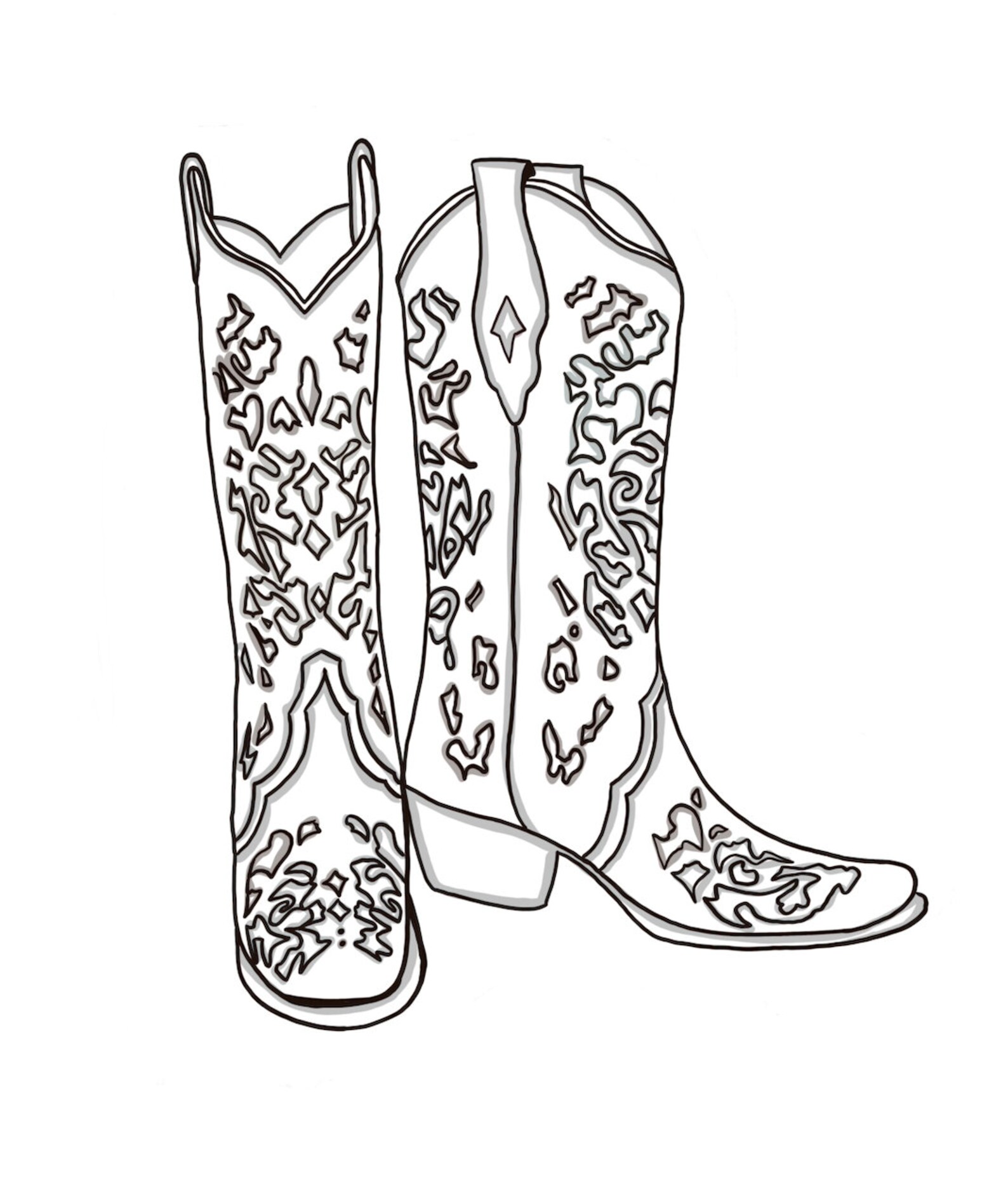 Cowboy Boots Digital Download Black and White Cowgirl Wall Etsy