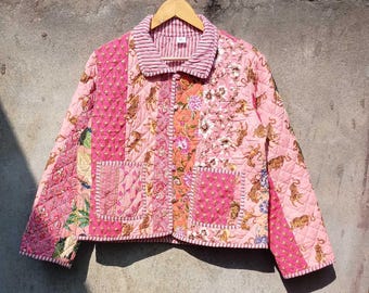 Floral Patchwork Cotton Quilted Jacket: Lightweight Fall Layer